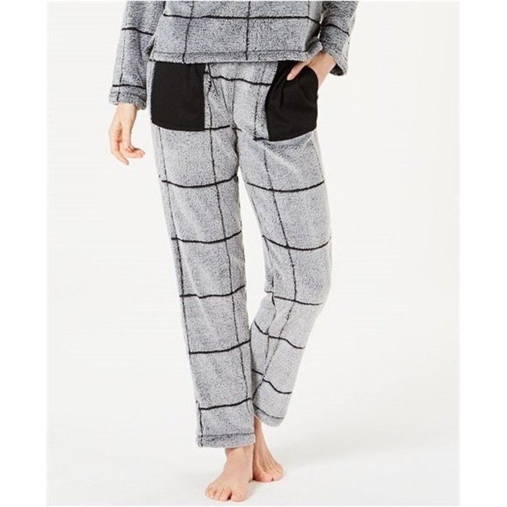 NEW Ande Burnout Check Fleece Pajama Pants Black Grey M #70169